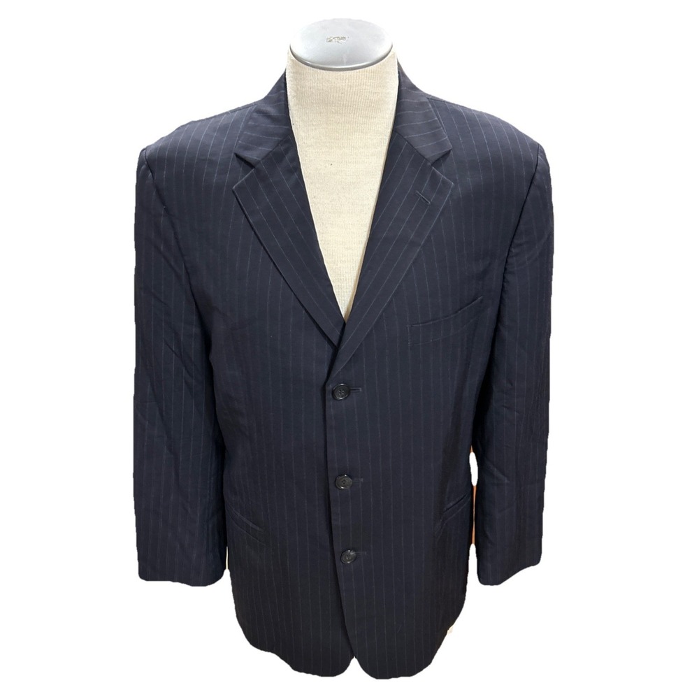 Versace Classic Wool Blazer Mens 54 Navy With Stripes Suit Jacket